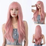 Rožinis ilgas banguotas sintetinis perukas su kirpčiukais Halloween Lolita plaukai baltoms moterims Spalvingas Cosplay Natūralus perukas kar&scaron;čiui atsparus pluo&scaron;tas Wig-LC1028-1