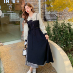 2024 m. rudens saldus ir a&scaron;trus prancūzi&scaron;ko mori stiliaus dviejų dalių mar&scaron;kinių suknelė S juoda