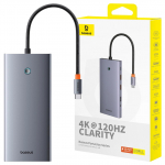 &Scaron;akotuvas 13W1 Baseus Portaljoy Usb-C į Hdmi+Dp+Vga+C+Usb+Pd+Rj45+Sd/Tf+3.5mm (Pilka)