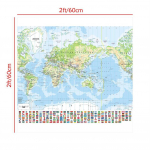 Pasaulio žemėlapis-Geografinis žemėlapis su miestais,Pakabinamas ant sienos,Berėmis,Namu dekoras,Studijos,Geografiniai įrankiai,Turizmo/&scaron;vietimo įrankiai 60*60cm