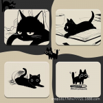 Mielas animacinis pelės kilimėlis mergaitėms - Mažas, storas, apsiūtas kra&scaron;tas, neslystantis stalo kilimėlis su rie&scaron;o atrama Book Cat