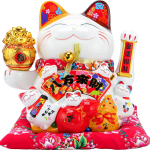 EnergyPower Elektrinis Maneki Neko Premium Baltas Porcelianas Didelis Automatinis Mojantis Pagalvėlė Įtraukta Porcelianinis Laimės Katė Maneki Neko Rankų Darbo Katė Katė