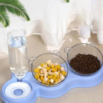 3 in 1 Cat Bowl Set Dishes Easy Cleaning Raised Wet and Drying Food Feeding Bowls for Pets mėlyna