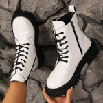 Madingi Interneto Įžymybių Paauk&scaron;tintos Platformos 2025 Nauji Universaliai Ankle Boots Pavasariui ir Rudeniui Moteri&scaron;ki Viengubos Batai 35 balta