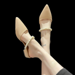 Auk&scaron;takulniai moteri&scaron;ki vasaros 2025 nauji smailianosiai pusiau uždari storo kulno sandalai moteri&scaron;ki su uždaru priekiu žemu kulnu lengvi universalūs &scaron;lepetės 40