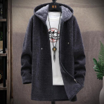 Vyri&scaron;kas megztinis Fleece kardiganas žieminė striukė Vyri&scaron;ki ploni megztiniai žieminiai su ilgu gobtuvu megztinis Storas &scaron;iltas paltas Vyri&scaron;ki drabužiai XXXXL pilka
