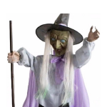 Animuotas plaukiojančios raganos skulptūra su garsu, lietimu aktyvuojama animatronika, rekvizitai, Helovino &scaron;ventės sodo dekoracija, dovana balta