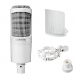 AT2020 CWH Kondensatorinis mikrofonas vaizdo įra&scaron;ams, namų transliacijoms ir DTM įra&scaron;ams Riboto leidimo, komplekte su pop filtru ir vibracijas slopinančiu laikikliu Audio-Technica Mikrofonas, XLR, balta