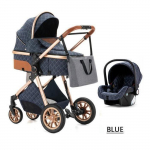 BAZARLAND30 Poussette 3 en 1 B&eacute;b&eacute; Combin&eacute;e Si&egrave;ge-Auto Nacelle Trio R&eacute;versible R&eacute;glable Haute Qualit&eacute; Roues increvables Canne BLEU. mėlyna