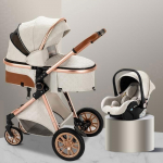 BAZARLAND30 3-in-1 vežimėlis kūdikiui, kombinuotas, su automobiline kėdute, lop&scaron;iu, Trio, atsukamas, reguliuojamas, auk&scaron;tos kokybės, nepraduriamais ratais. Kreminė balta balta