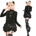 Apranga Cosplay Gothic Ilgas Liguistas Vir&scaron;us ir Apačia Idol Juoda M [AOTYP] Minos stiliaus Rinkinys, Juoda, Lolita, Mielas, Rankovėtas, Mielas, Rinkinys, Tortas, Sijonas, Kryžius, juoda