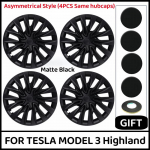 4 vnt. ratlankio dangtelis Tesla Model 3 Highland 18 colių Performance atsarginis ratlankio dangtelis Automobilio pilno ratlankio dangtelio priedai 2023 2024 Tesla Model 3&2024 2025 year&18-Inch Highland matinė juoda spalva