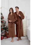 Poros flaneliniai pižamos ir chalato komplektas su gobtuvu - Storas aksomas rudeniui/žiemai M brown