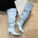 Drobės Auk&scaron;takulniai Ilgi batai iki kelių Moteri&scaron;ki Smailūs Auk&scaron;takulniai Cosplay vakarėlio batai Moteri&scaron;ki Vakarų kauboji&scaron;ki batai Naujo stiliaus bota feminina 35 mėlyna