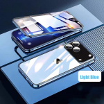 360&deg; pilnos apsaugos metalinis magnetinis dvipusis stiklinis užsegamas dėklas, skirtas iPhone 17 Pro Max/17/17 Pro, su apsauginiu dangteliu oro kamerai iPhone17 &scaron;viesiai mėlyna spalva
