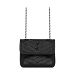 Saint Laurent YSL Niki serijos Juodo ženklo logotipas Grandinėlė Klostyta oda Petinė Kryžinė krep&scaron;ys Galvosūkių krep&scaron;ys Moteri&scaron;ki krep&scaron;iai 710844-0EN04-1000 Gift Set(Basic Set+Box+Shopping Bag) black