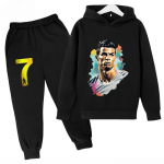 Džemperio kelnių 2 dalių komplektas berniukui ir mergaitei Vaikų sportinis gobtuvuko komplektas Su Ronaldo avataru spausdinti Vaikų drabužiai Kūdikio komplektas Sportinis kostiumas 130 black