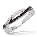 Bague Argent 'Sissi' noir blanc (rhodi&eacute;) - 5 mm