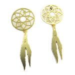 7bis [P8222] - Boucles artisanales 'Boho' (dreamcatcher) dor&eacute; - 30x12 mm