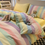 &Scaron;iaurieti&scaron;ko stiliaus japoni&scaron;ko stiliaus nespausdinta languota keturių dalių patalynė ir antklodės užvalkalas, skalbtas medvilninis &scaron;epečiu padengtas trijų dalių komplektas 2.0m bed sheet 4pcs