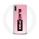 Coque pour Samsung Galaxy A50 Blackpink Groupe de K-pop Logo Noir Rose Fond Rose