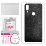 apgo Protective Skin Sticker for the back compatible with Umidigi One Pro, Wrap Film, Foil, Vinyl - Pattern Black Leather