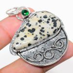 Natural Dalmation Jasper, Peridot 925 Sterling Silver Gift Pendant 2.17 v0k91