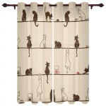 The Cat Animal Juodosios langų Užuolaidos Užuolaidos gyvenamajam kambariui Dekoratyviniai elementai Svetainė 135W x 60H(cm)