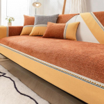 Sujungtas Geltonas Plačiu Kra&scaron;tu Sofa Užvalkalas Prabangus Medvilnės Lino Universalus Neslystantis Odinis Sofa Pagalvėlė Baldų Apsauga Svetainei 70x70cm 1pcs