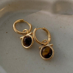 Natūralūs Tiger's Eye Stone Stud auskarai, paprastas dizainas, Niche One, dviejų ne&scaron;iojimų auskarai, literatūriniai ir retro Maillard auskarai.