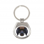 Leonberger - geometric keychain with a photo and the inscription Art-Dog balta