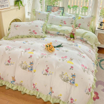 Keturių dalių lovas komplektas, nėrinių pudros antklodės užvalkalas, patalynė, lovos sijonas, princesės mergaitės &scaron;irdies patalynės trijų dalių rinkinys 1.8m bed