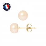 PERLINEA - Boucles d'Oreilles - V&eacute;ritables Perles de Culture d'Eau Douce Boutons 5-6 mm Rose Naturel - Or Jaune - Bijoux Femme