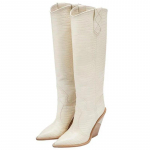 Europos Amerikos Mada Naujas Mados &Scaron;ou Iki Kelių Smailianosiai Medžio Tekstūros Platforminiai Auk&scaron;takulniai Auk&scaron;ti Batai Seksualūs Dideli Moteri&scaron;ki Batai 2024 34 balta