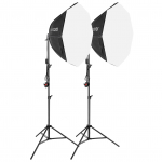 Andoer Studijinės Fotografijos Softbox Rinkinys su 70cm/28in A&scaron;tuonkampiu Fotografijos Softbox * 2 + 2.1M Metaliniu UK