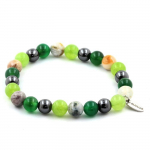 Pierres et Min&eacute;raux. Bracelet Perles H&eacute;matite + Agate verte + P&eacute;ridot + Agate Feuille de Fabriqu&eacute; en France.
