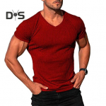 Vyri&scaron;ki mar&scaron;kinėliai su V formos i&scaron;kirpte trumpomis rankovėmis &bdquo;Fitness Slim Fit&ldquo; sportiniai dryžiai, vienspalviai mar&scaron;kinėliai, kvėpuojantys sporto salės drabužiai, skirti sportinių kelionių biurui M balta