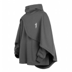 Unisex rudeninis/žieminis pelerinas megztinis su auk&scaron;ta apykakle ir kapi&scaron;onu XL pilka spalva