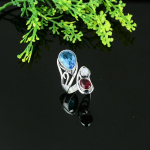 Swiss Blue Topaz,Garnet 925 Sterling Silver Jewelry Ring Size 10.5 y3j48