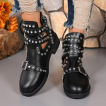 Madingi moteri&scaron;ki ankle boots su kniedėmis, T-juostele, punk, goti&scaron;ki batai, metaliniu sagtimi, moteri&scaron;ki stori kulniukai, moteri&scaron;ki vakarėlio, vakariniai batai 35 juoda