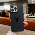 iPhone 16 Pro Max 15 Pro 14 13 12 11 dėklas, elnio ra&scaron;tas, vientisos spalvos, TPU, odos tekstūros, mink&scaron;tas, matinis, smūgiams atsparus telefono dangtelis iPhone 16 juoda