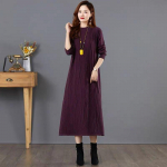 Retro meninis megztas suknelė moterims vidinė megzta suknelė ilgas trikotažas ruduo ir žiema ilgas megztinis kasdienis megztinis 3XL violetinė