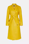 Stilingas geltonas naujas moteri&scaron;kas odinis trench coat, pagamintas i&scaron; tikros ėriuko odos, rankų darbo, ilgas, vakarėliui S geltona