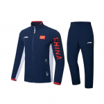 Li Ning spalvotas blokinis vir&scaron;us su užtrauktuku ir apykakle bei elastingos, kvėpuojančios ilgos kelnės vidutinio juosmens, atsitiktinis sportinis komplektas, unisex komplektai, mėlynas AYYT001-3+AYKT125-1 S