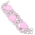 Natural Pink Chalcedony Gemstone Handmade 925 Sterling Silver Bracelet 7-8 v6j82