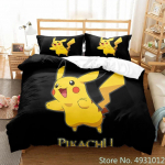 3D Anime Pikachu Lovos Patalynės Komplektas Antklodės Užvalkalas Užvalkalas Pagalvės Užvalkalas Dvigulis Karalienės Karaliaus Dydis Kūdikio Vaikų Vaikų Miegamasis Namų Tekstilė EU Single(135*200cm)3pcs