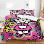 Mielas Hello Kitty Angelas Patalynės Komplektas Pagalvės Užvalkalas Japonų Anime Lovos Patalynė 3D Spausdintas Antklodės Užvalkalas Antklodės Užvalkalas Kūdikio Vaikų Vaiko Dovana EU Single(135*200cm)3pcs