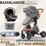 BAZARLAND30.Poussette 3 en 1 B&eacute;b&eacute; Combin&eacute;e Si&egrave;ge-Auto Nacelle Trio R&eacute;versible R&eacute;glable Haute Qualit&eacute; Roues increvables .BLEU/GRIS pilka