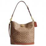 Coach Willow 28 Klasikinis logotipas Mink&scaron;tas dirbtinis odos su karvės odos kibiro formos rankinė Per petį Pečių rankinė Didelės moteri&scaron;kos rankinės Ruda Karamelinė CW882-B4XHG Basic Set (Bag+Dust Bag)