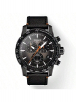 TISSOT Supersport Chrono Krep&scaron;inio Edition Vyri&scaron;kas kvarcinis laikrodis - Juodas ciferblatas, Odinis dirželis, &Scaron;viečiantis, 100M atsparus vandeniui, Modelis T125.617.36.081.00 juoda
